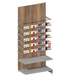 Zeige Details für Zigarettenregal H220 mit Holzrückwand Bild von Zigarettenregal H220 mit Holzrückwand
