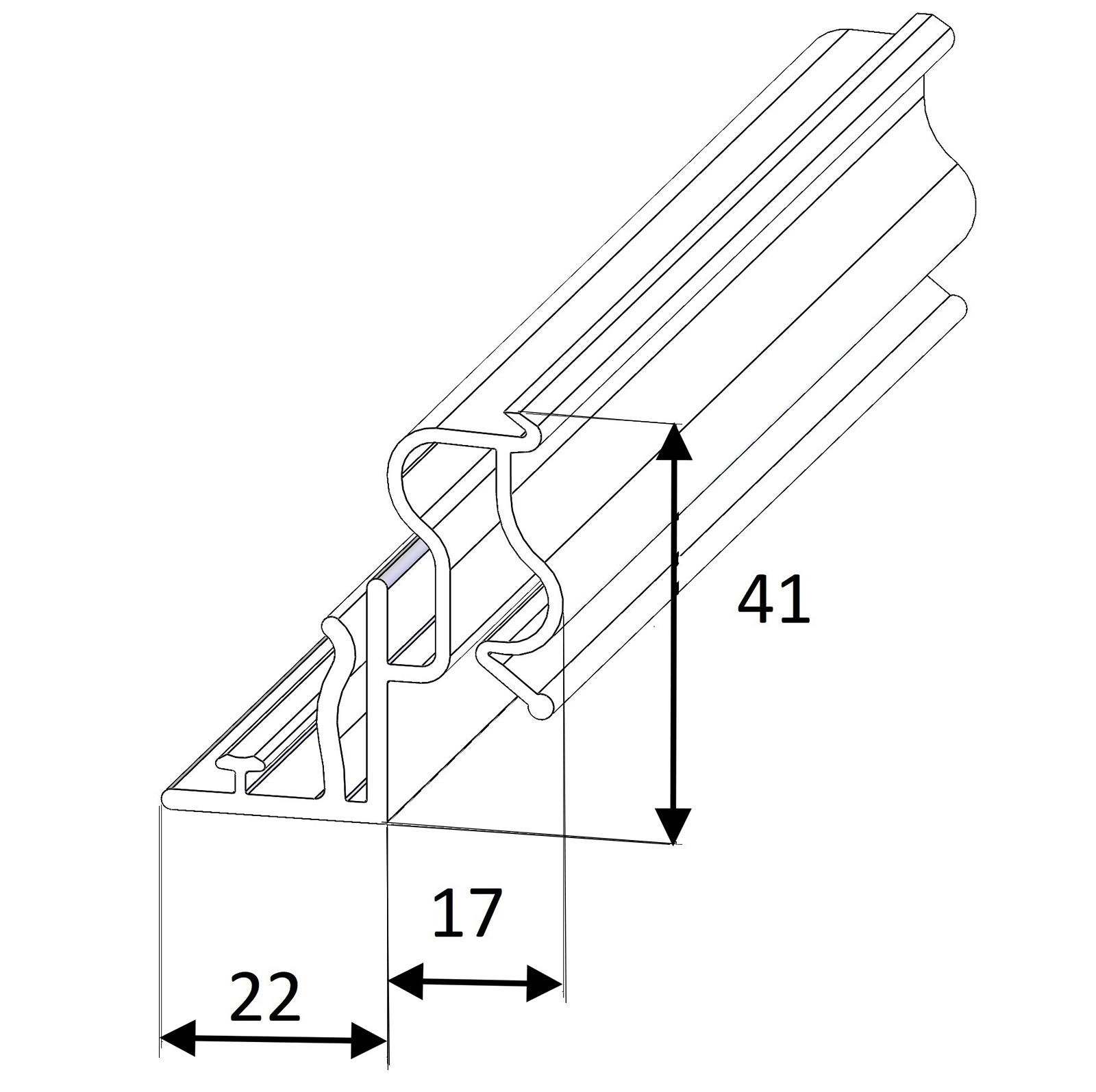Bild von Adapter-T-Profil A056 für Gitterböden – 758 mm, schwarz/weiß, mit Aufnahme für Compartment C130