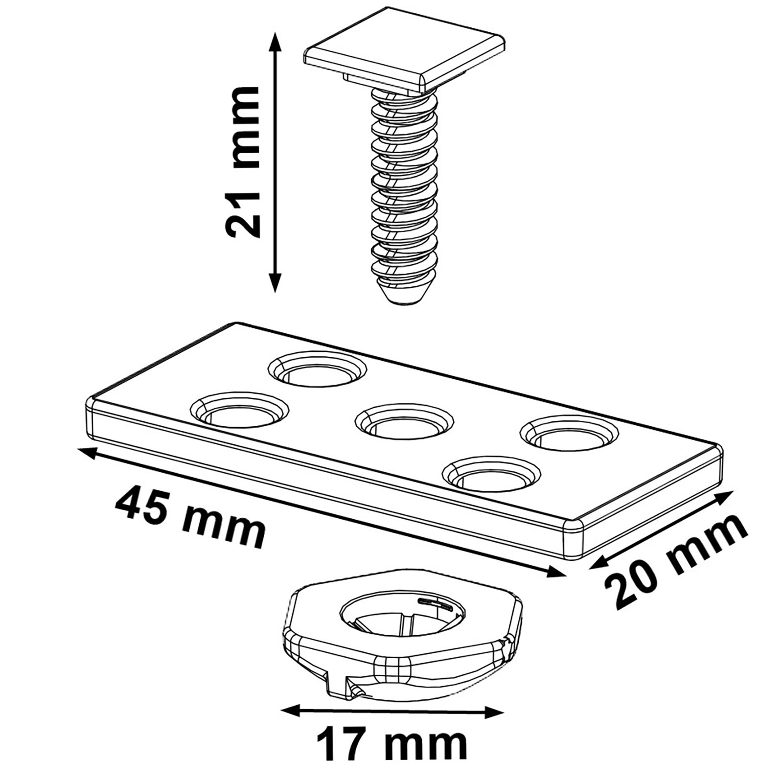 Bild von Befestigungselemente für Drahtböden – Set für Adapterprofile A049 & A051, transparent, 45×20 mm
