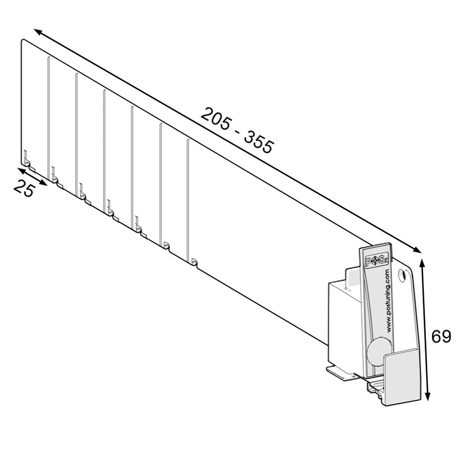 Bild von Mini Compartment Vario mit rechter Front, Breite 15 mm – Warenschieber mit integriertem Fachteiler für schmale Produkte