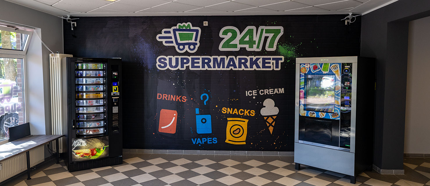 Fototapete im Eingangsbereich des Kiosks