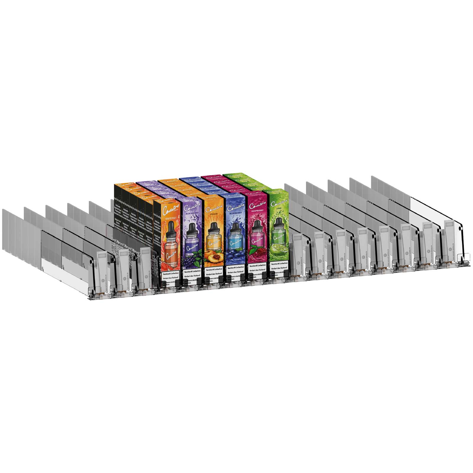 Warenvorschubsystem für Liquids im Verkaufsregal mit Pushern