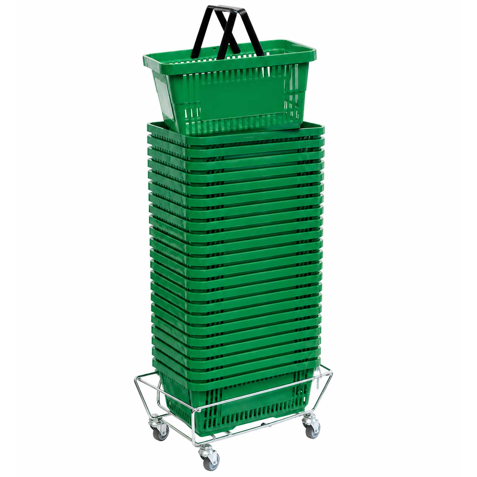 Einkaufskorb Set 20 Stück grün mit Stapelwagen Einzelhandel