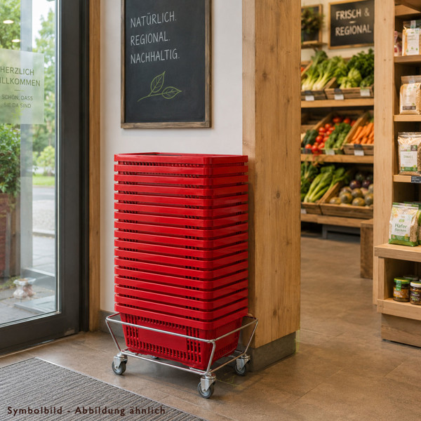 Einkaufskorb Set 20 Stück mit Wagen – stapelbar & robust. Reinhardt Ladenbau Tegometall-Service Center Wallenhorst