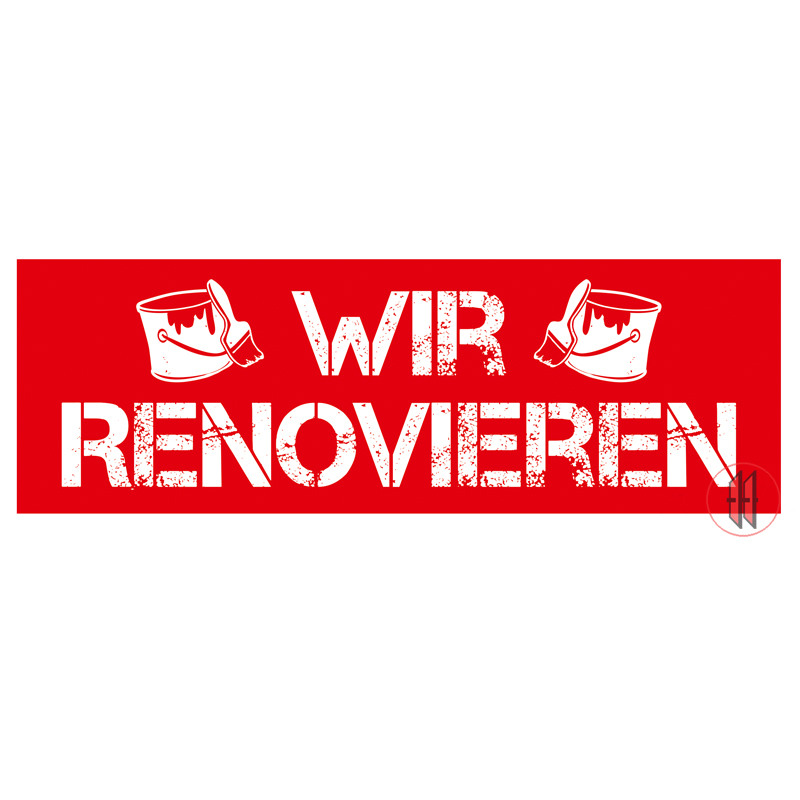 Ankleber in rot mit weisser Schrift Wir Renovieren von Reinhardt GmbH